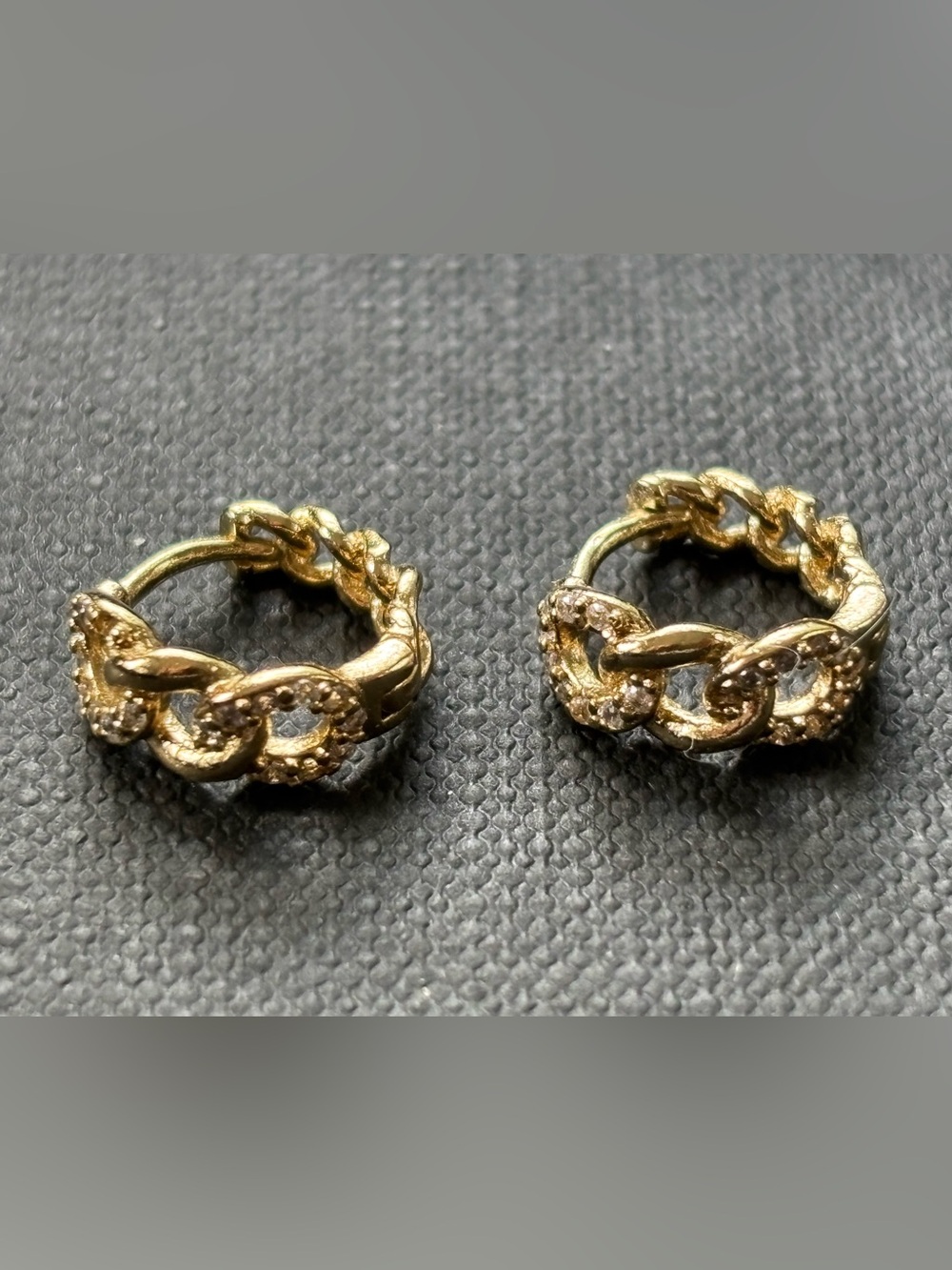 Gold Chain-Link Hoop Earrings with Pavé Accents